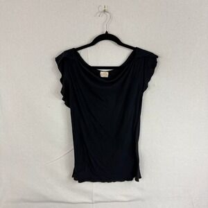Kashieca Black Ruffle Cap Sleeve Scoop Neck Knit Blouse Top Large